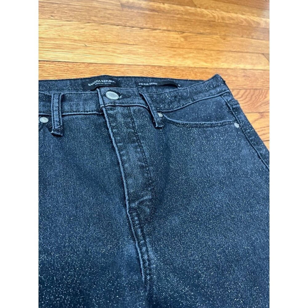 Banana Republic Womens Mid-Rise Skinny Crop Jeans Size 31p Petite Black Sparkle - Picture 3 of 6